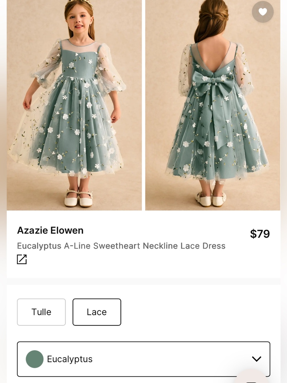Azazie Elowen Flower Girl Dress, color Eucalyptus